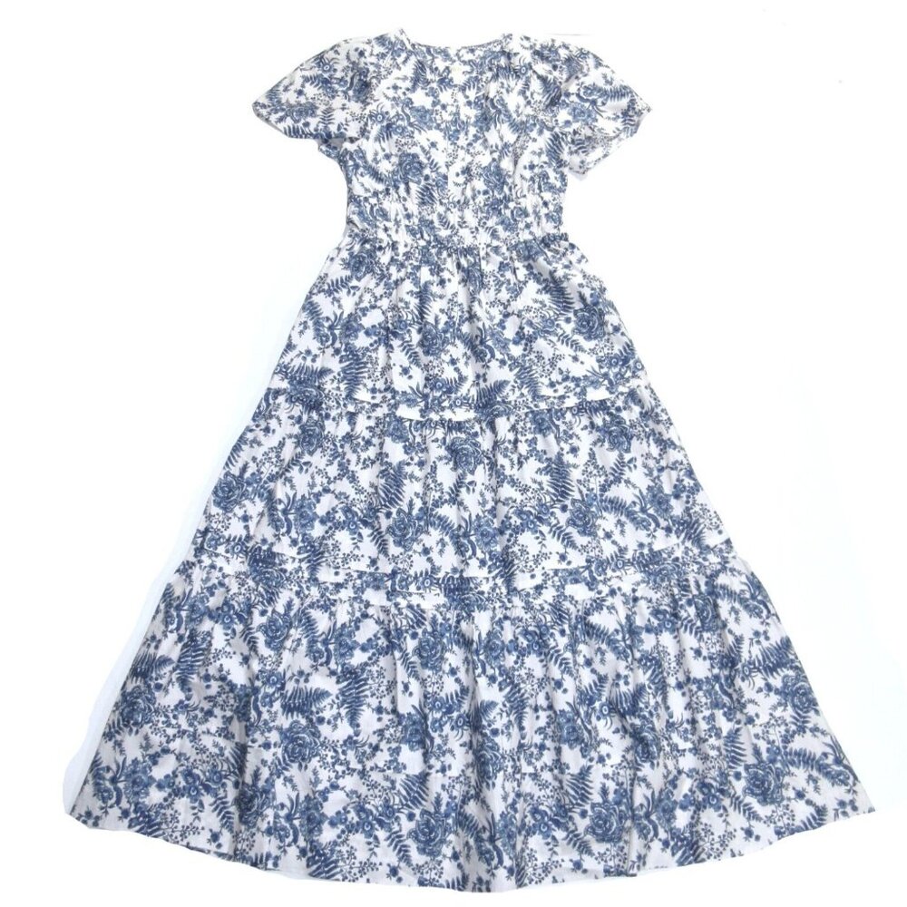 NWT Anthropologie Somerset Maxi in Ivory Blue Floral Tiered Cotton Dress XL - Picture 4 of 6